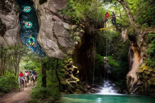 Tubing en el río, rápel y cabalgata en un cañón boscoso
